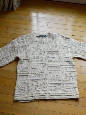 Vintage Hand Knit Metallic Cotton Oversized Sweater Size M VOICE